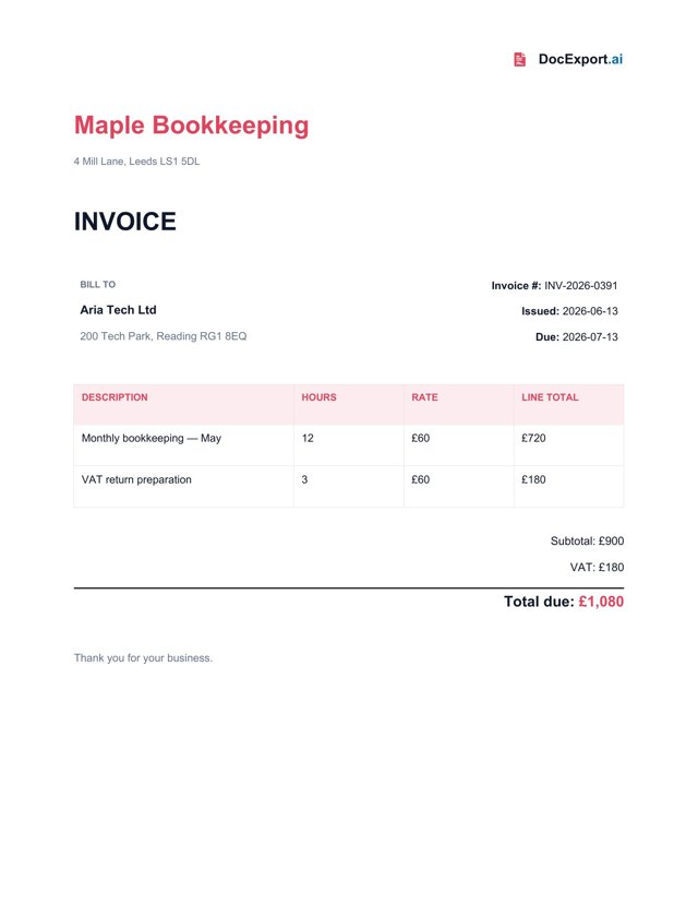Preview of a finished Invoice template